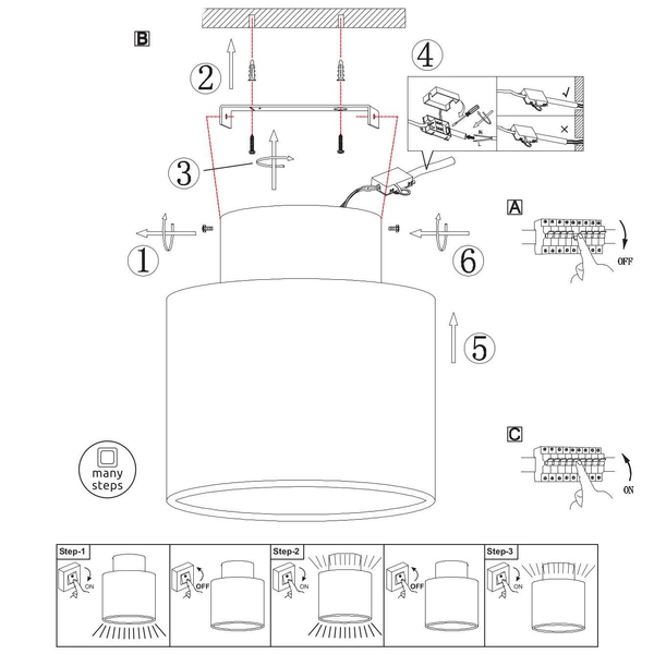LAMPA sufitowa JENNY 12015B Globo metalowa OPRAWA tuba LED 8W + 4W 3000K 4000K spot czarny