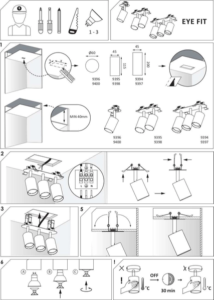 Wpust LAMPA sufitowa EYE FIT 9396 Nowodvorski podtynkowa OPRAWA metalowa tuba do zabudowy biała