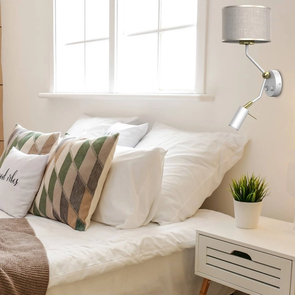 Ścienna lampa sypialniana Lino z regulacją klasyczna biała