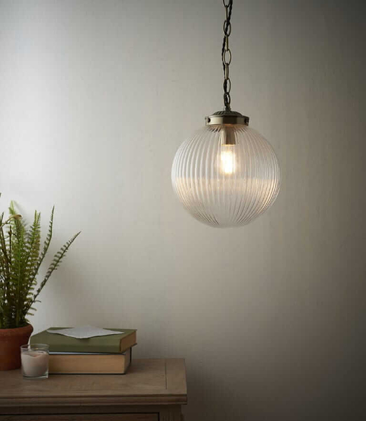 Kulista lampa wisząca Brydon 71123 Endon łańcuch szkło przezroczysty mosiądz