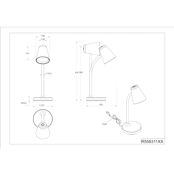 Regulowana lampka biurkowa PONGO R55831101 LED 4,5W 3000K biały