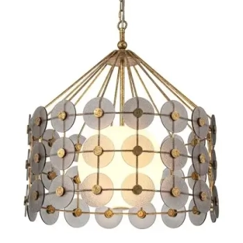 Łańcuchowa lampa wisząca Meridian QN-MERIDIAN-3P-DG krążki przydymione złote