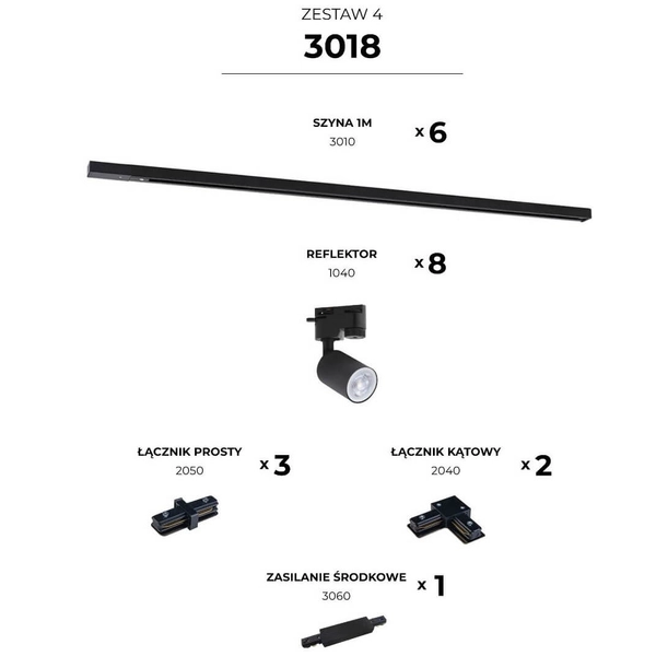 Zestaw 4 szynoprzewody jednofazowe Tracer 3018 Zumaline czarny