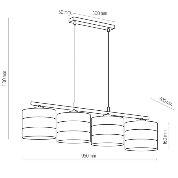 Abażurowa lampa wisząca Tago 3213 TK Lighting nad wyspę czarna złota