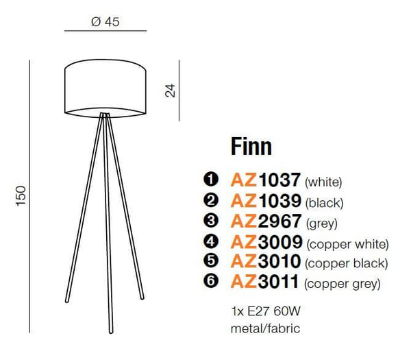 Okrągła lampa podłogowa Finn do sypialni trójnóg szara chrom