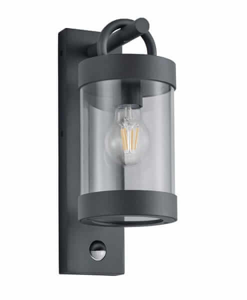 Elewacyjna LAMPA kinkiet CUSTYRA DL142204169 Trio metalowa OPRAWA ogrodowa tuba zewnętrzna z czujnikiem IP44 antracytowa