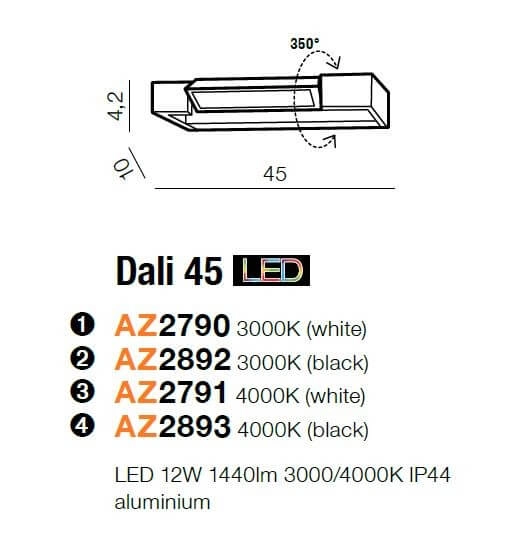 Metalowy kinkiet łazienkowy Dali LED 12W ruchomy czarny