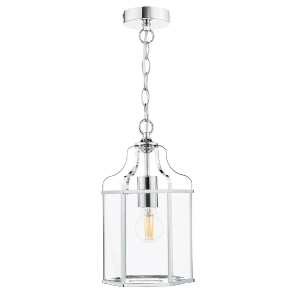 Wisząca lampa do salonu na łańcuchu szklany chrom Aled OUTLET