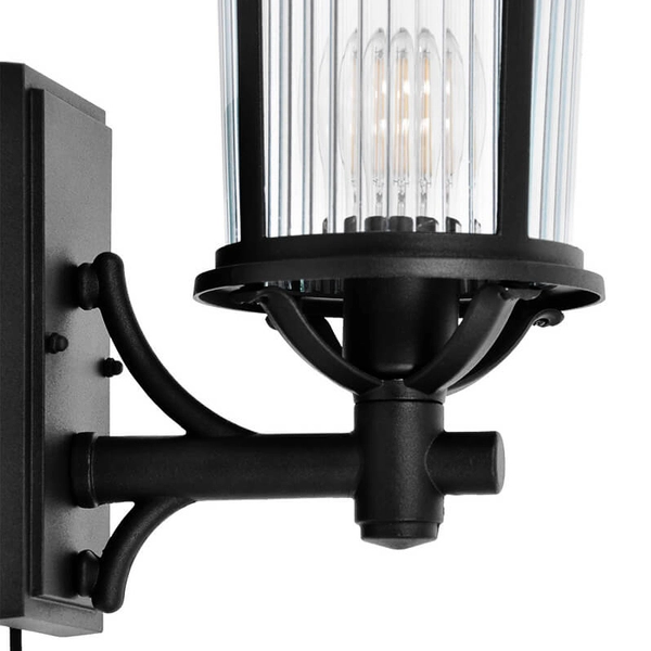 Zewnętrzny kinkiet elewacyjny Miami K-8220 IP44 metalowy szklany czarny