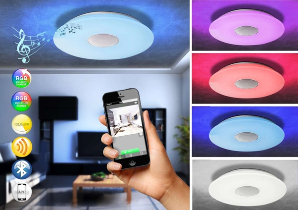 Plafon LAMPA sufitowa NICOLE 41329N Globo okrągła OPRAWA głośnik bluetooth LED RGB 57,5W z efektem gwiazd biała