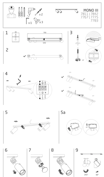 Nowoczesna lampa sufitowa Mono 7842 regulowane tuby czarny spot