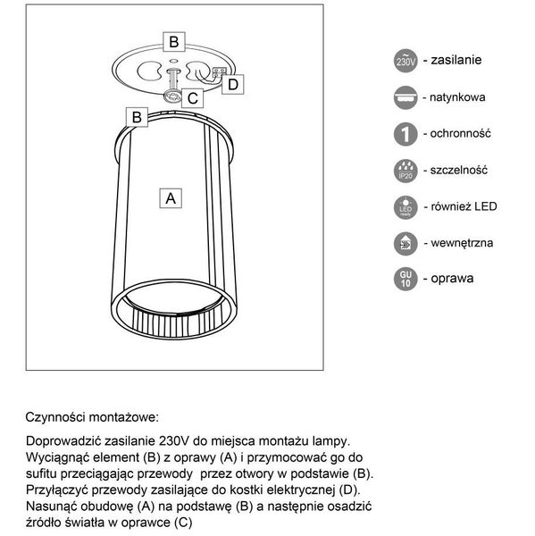 Spot LAMPA sufitowa ARIDA 1109 Shilo reflektorowa OPRAWA do łazienki downlight tuba czarna