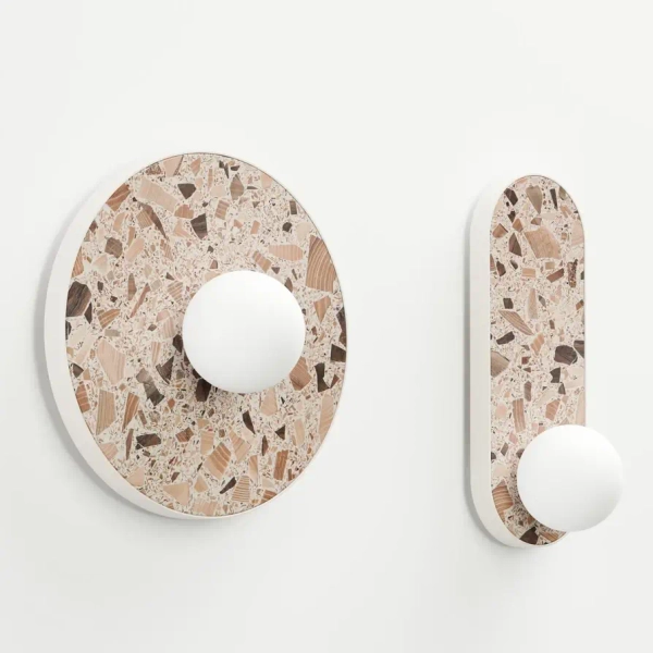 Okrągła lampa ścienna LEGRA 21414107 lastriko IP44 drewniana biała kremowa