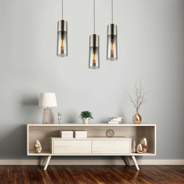 Loftowa LAMPA wisząca ANNIKA 21000HN Globo tuba OPRAWA szklana ZWIS okrągły nikiel matowy przydymiony