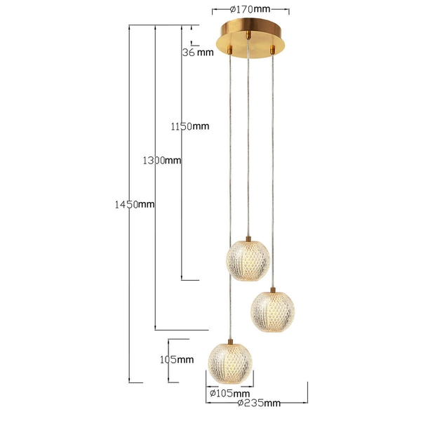 Potrójna lampa wisząca Diamond LP-2202/3P GD szklane kule złota