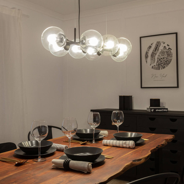 Wisząca lampa kulista Porto ABR-LWP-8XE14 szklana czarna przezroczysta