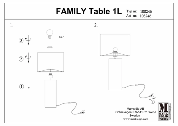 Nowoczesna lampa nocna Family 108246 na szafkę nocną tkanina biała