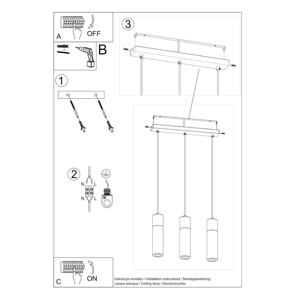 Skandynawska lampa wisząca SL.0967 3-punktowa beton drewno