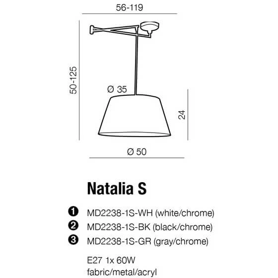 Okrągła lampa wisząca Natalia zwis nad stół chrom biały