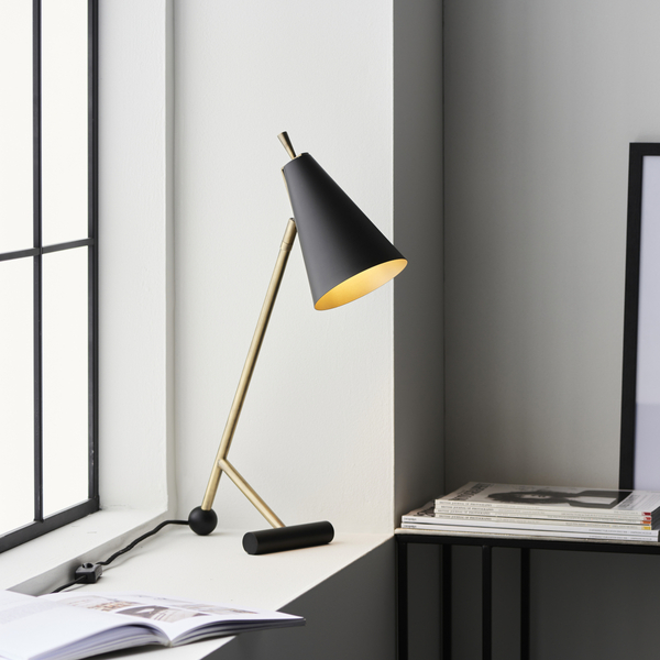 Lampka biurkowa L&-193064 Light& stożkowy klosz czarny mosiądz