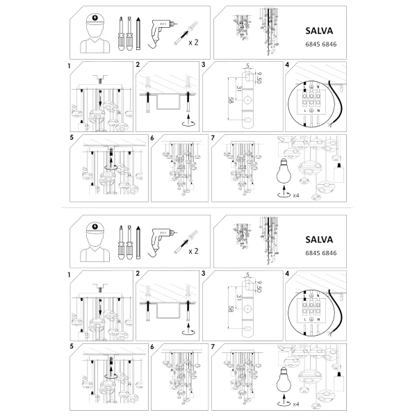 Szklana sufitowa lampa SALVA 6845 bubbles do jadalni chrom
