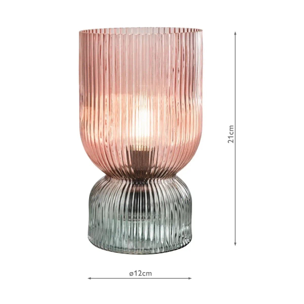 Żebrowana stołowa lampa Rhubarb RHU4203 do sypialni szklana różowa
