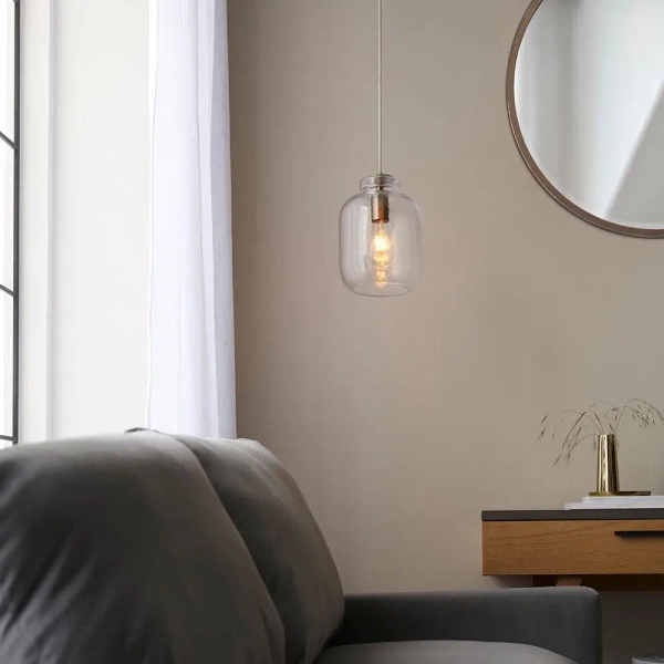 Szklana lampa wisząca Lyra 106923 do jadalni mosiądz przezroczysta