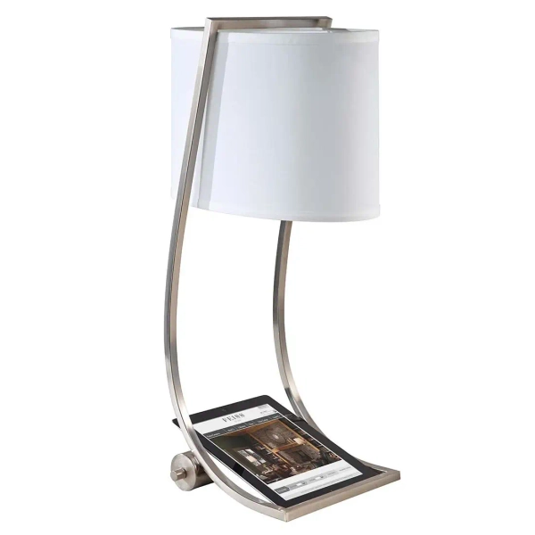 Stojąca LAMPA stołowa Lex FE-LEX-TL-BS Elstead Feiss abażurowa LAMPKA biurkowa z portem usb stal