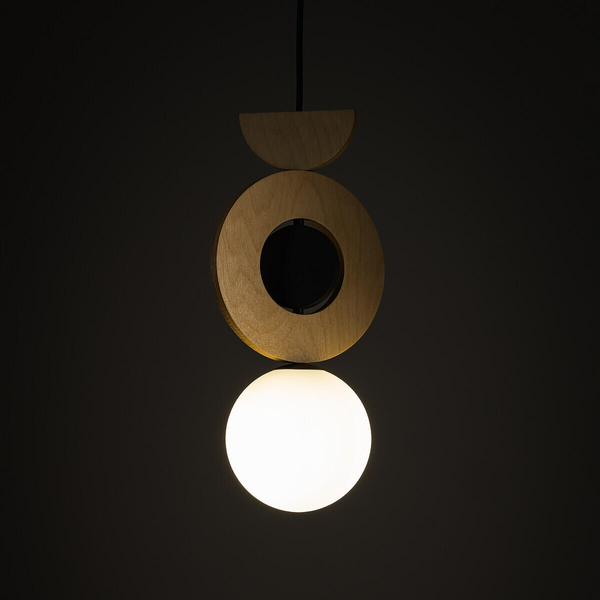 Wisząca drewniana lampa Drops 11174 japandi okręgi drewniana szklana biała