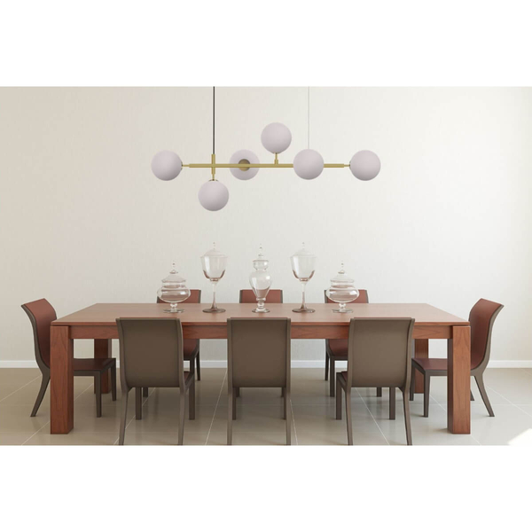 Modernistyczna lampa wisząca ALISA LP-005/6P WH Light Prestige metalowa oprawa szklane kule zwis złoty biały