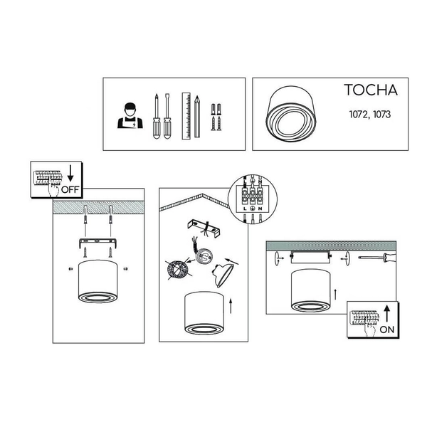 Natynkowa lampa sufitowa Tocha 1073 Brosline ruchoma spot biała