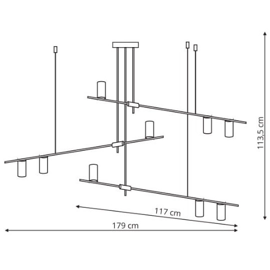 Modernistyczna lampa wisząca ARIZONA LP-074/9PL BK/GD Light Prestige metalowa oprawa metalowe tuby zwis czarny złoty