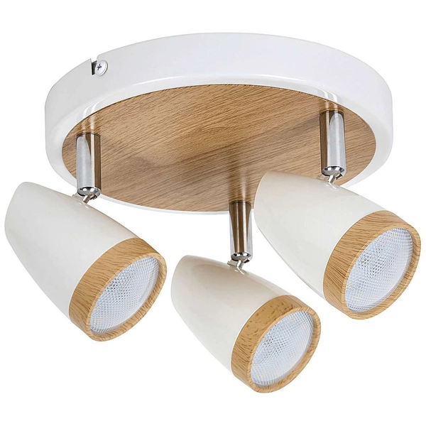 Plafon LAMPA sufitowa KAREN 5566 Rabalux okrągła OPRAWA skandynawska LED 12W 3000K regulowane reflektorki drewno białe