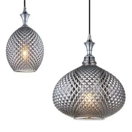 Podłużna sufitowa lampa 19240 szklana nad stół przydymiona szary czarny