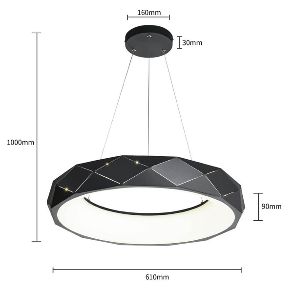 Wisząca LAMPA geometryczna REUS LP-8069/1P LED BK Light Prestige metalowa OPRAWA okrągła LED 36W 4000K pierścień zwis czarny