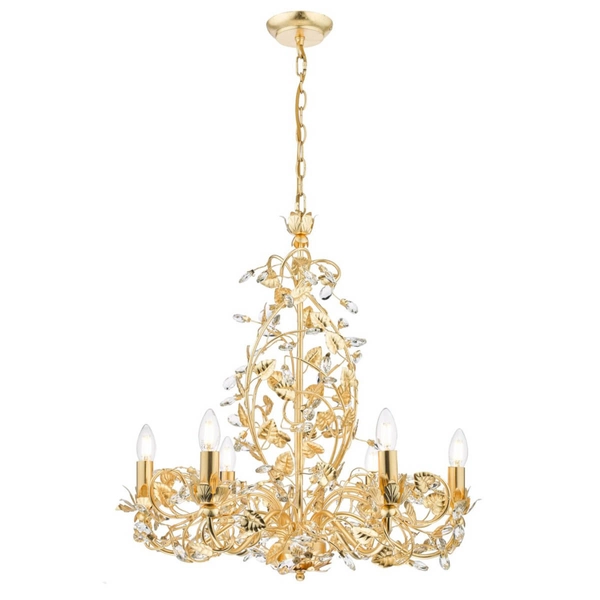Wisząca lampa świecznikowa Audley AUD0635-EH Dar Lighting kryształki do salonu złota