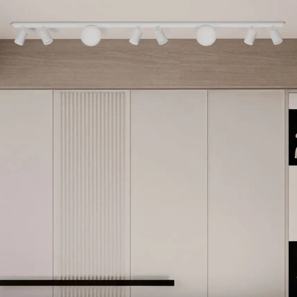 Lampa sufitowa na listwie ANDI białe kule szklane do jadalni tubki regulowane K-5499