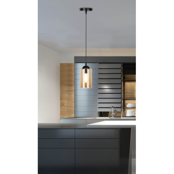 Szklana lampa wisząca Bistro 31-00569 do przedpokoju brązowa czarna