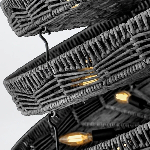 Rattanowa lampa wisząca Ophelia QN-OPHELIA-13P-BK-BK ażurowa czarna