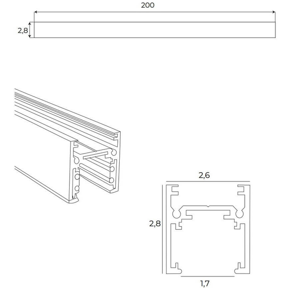 Natynkowa szyna magnetyczna Magnetic MT0012 Maxlight 2m podłużna czarna