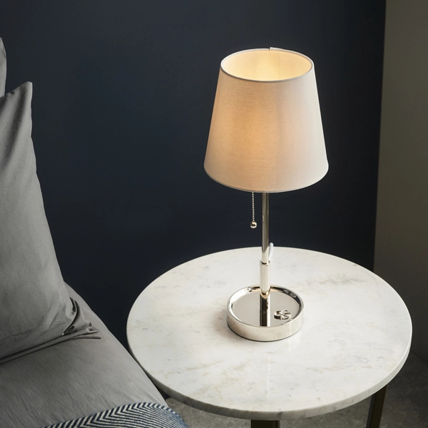 Abażurowa lampa stołowa L&-199596 Light& z włącznikiem biała nikiel