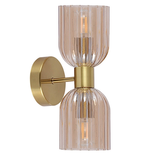 Ścienny kinkiet glamour Piega LP-939/2W amber Light Prestige szklana bursztynowa złota