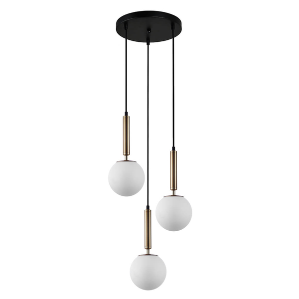 Kulista lampa wisząca Ravena PND-2324-3A GD+OPAL Italux biały mosiądz czarny