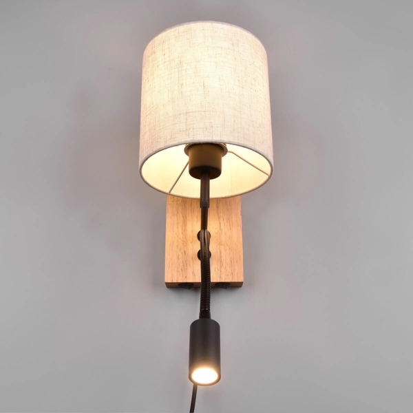 Kinkiet abażurowy ELDRA DL236212879 LED 3,1W 3000K drewniany czarny beżowy