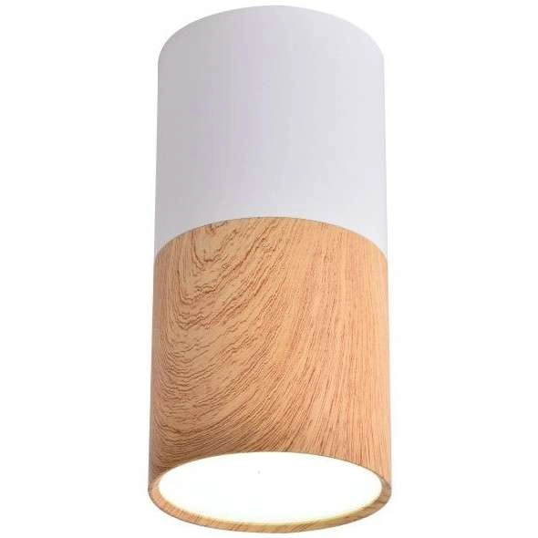 Downlight lampa 2273655 okrągła metalowa tuba biała naturalne drewno