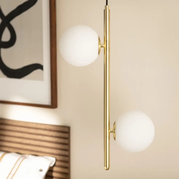 Zwisająca lampa kulista Milano ABR-LWB-E27 Abruzzo szklana biała złota