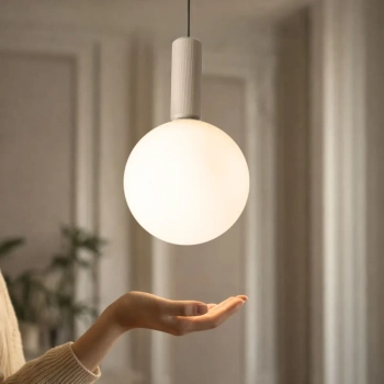 Kulista wisząca lampa TESTA beżowa biała 31-50892 1xG9 okrągła nad stół