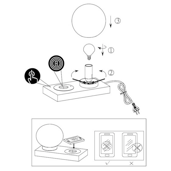 Lampka stołowa z ładowarką Chloe R59080132 RL Light bańka czarna biała