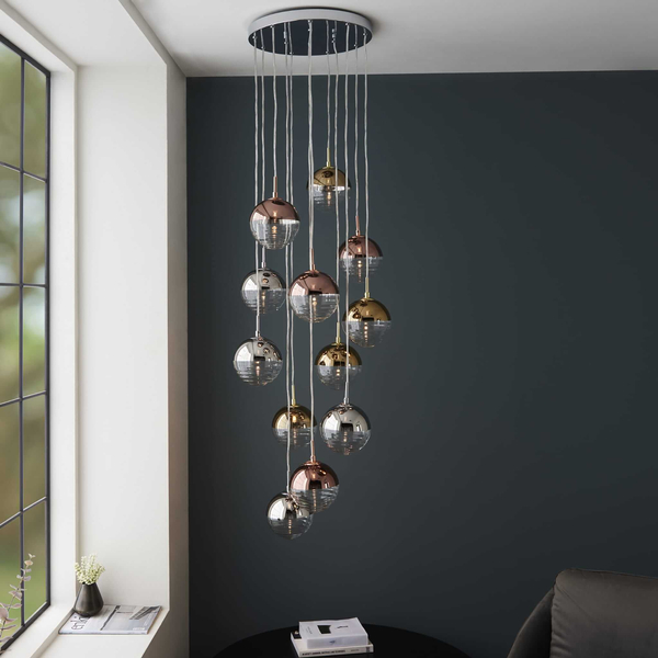 Zwisająca lampa wielopunktowa Paloma 98115 Endon kule chrom złoty przezroczysty