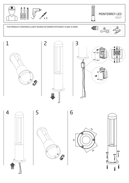 Słupek ogrodowy MONTERREY 9507 ledowa lampa czarna 9W 3000K outdoor